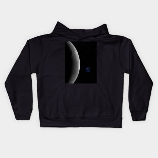 Moon and the small planet Earth by night Kids Hoodie